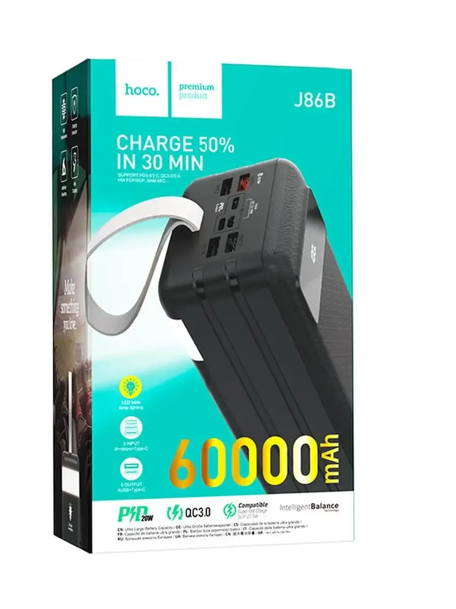 Внешний аккумулятор Повербанк Power bank Hoco 60000 мАч — фото 2
