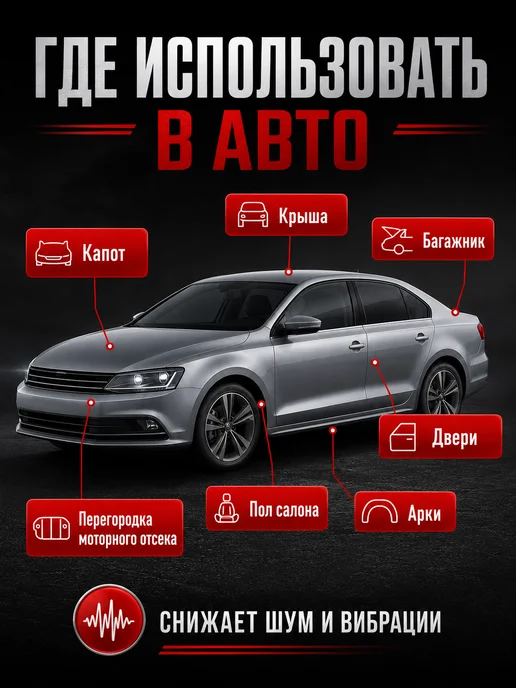 Шумоизоляция для автомобиля 1м, толщина 6мм 1шт, 1 м, 1 шт, фото 5