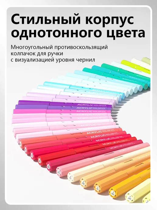 Акриловые маркеры Grasp, 84 цвета для скетчинга и раскраски, Набор 48 акриловых маркеров, фото 3