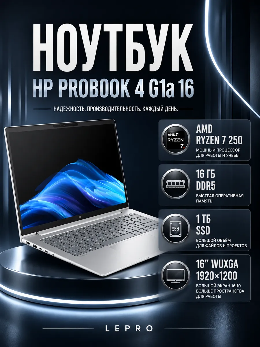 Ноутбук ProBook 4 G1a 16 16ГБ 1ТБ R7 250 WUXGA HP 1271392334 купить за 159 123 ₽ в интернет‑магазине Wildberries