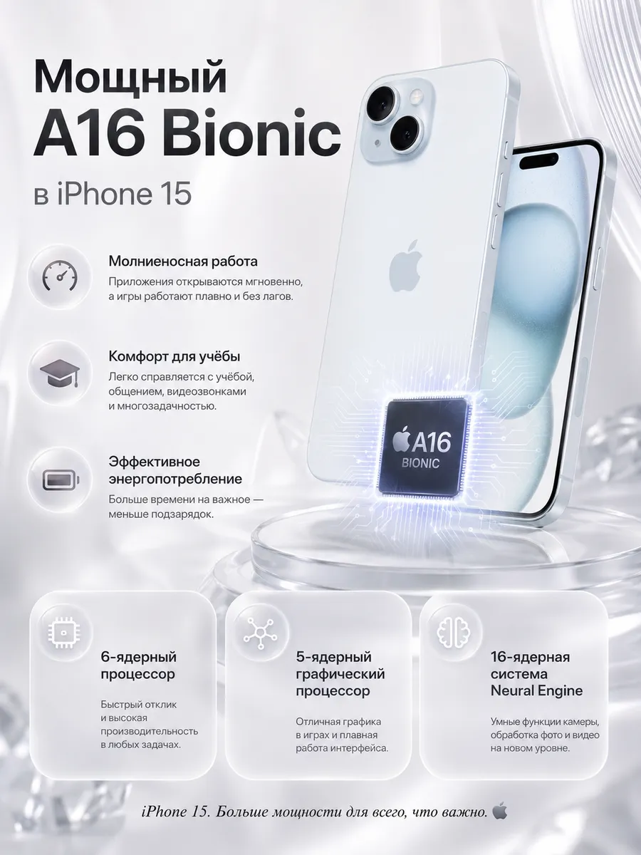 Cмартфон iPhone 15 256ГБ Чёрный Восстановленный - фото 3