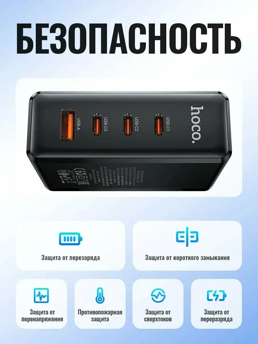 Быстрое сетевое зарядное устройство блок питания Hoco 100W — фото 2