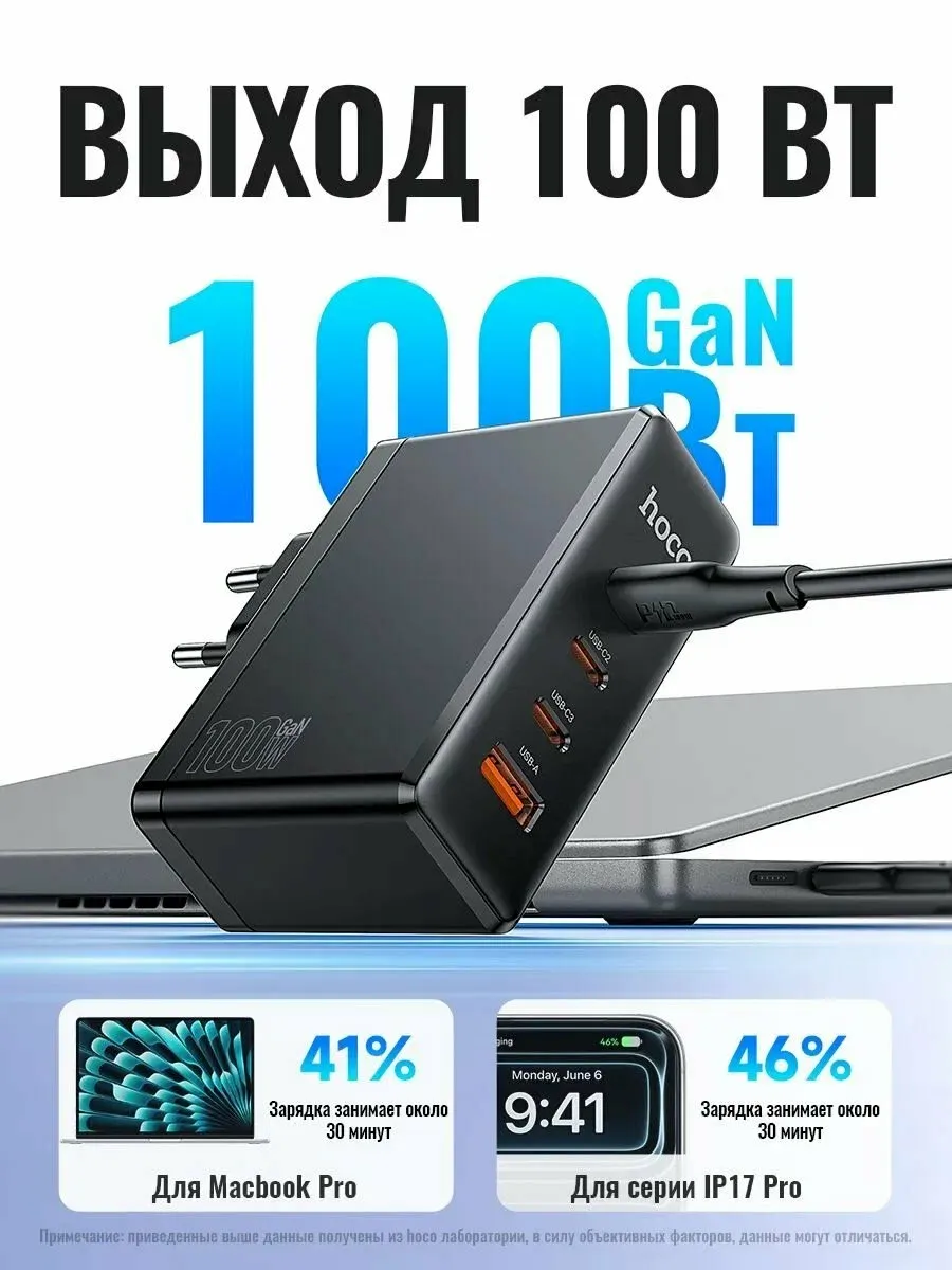 Быстрое сетевое зарядное устройство блок питания Hoco 100W — фото 4