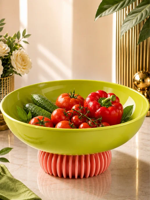 Home Blesk Блюдо для фруктов на ножке с подарком, зеленый, фото 8