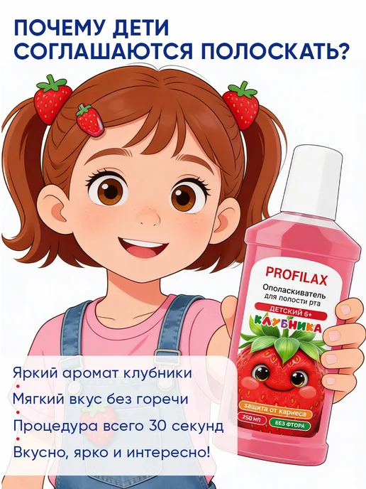 PROFILAX Ополаскиватель для рта + Детская зубная паста Клубника, розовый, фото 5