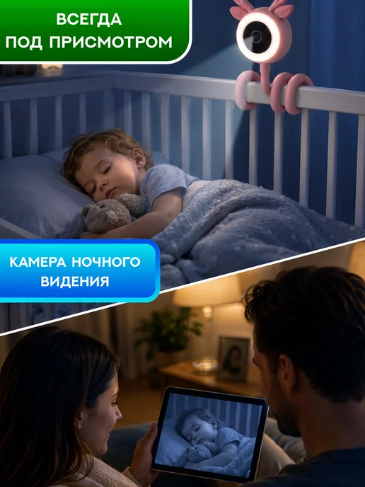 Умная видеоняня с приложением и ночным видением для детской, розовый, фото 2