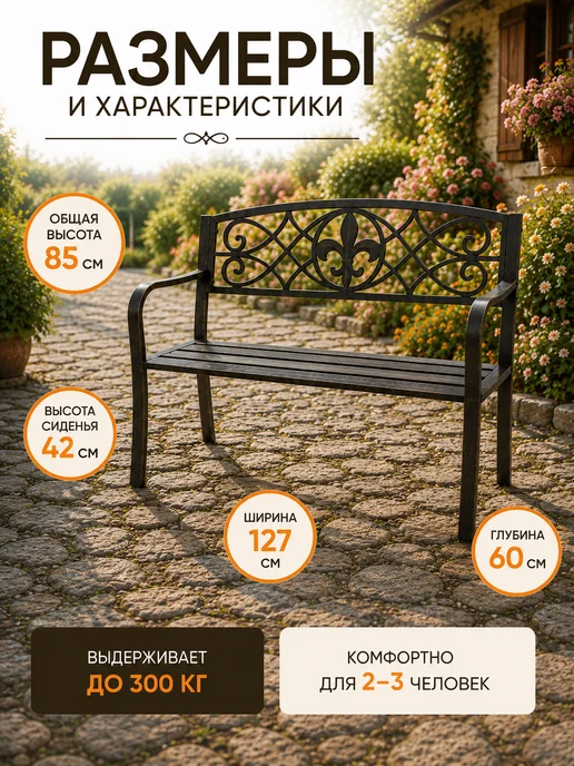 Мир Дачника Скамейка садовая из стали АЖУРНАЯ "OPENWORK" (Bronze), черный, фото 3
