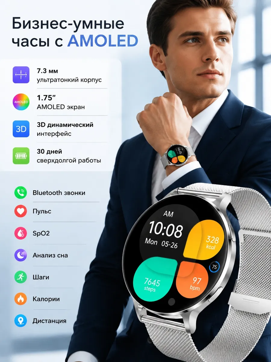Samsung Деловые умные часы с 1.75 AMOLED и контролем пульса и сна