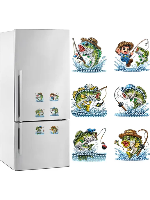 Магниты для рыбалки 6 шт + алмазная живопись, 6 шт
