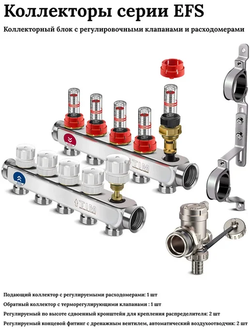 TIM Коллекторная группа с расходомерами на 7 контуров 1"х3 4", вариант, фото 2