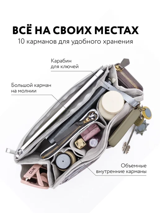 Vsebeloe Органайзер-вкладыш в сумку велюровый, вариант, фото 2