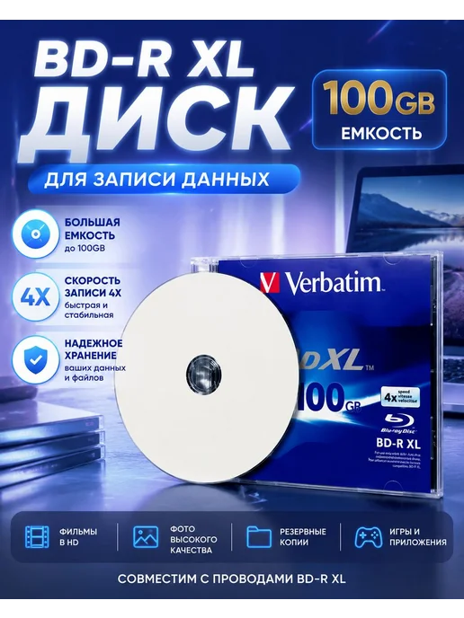 BD-R XL 100GB, тройной слой, для долговременного хранения, 100 ГБ
