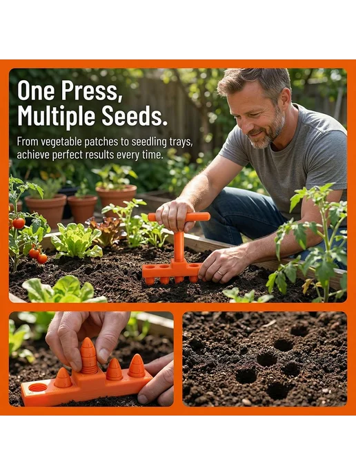 Сеялка ручная регулируемая, для семян овощей цветов, садовая, оранжевый, фото 2