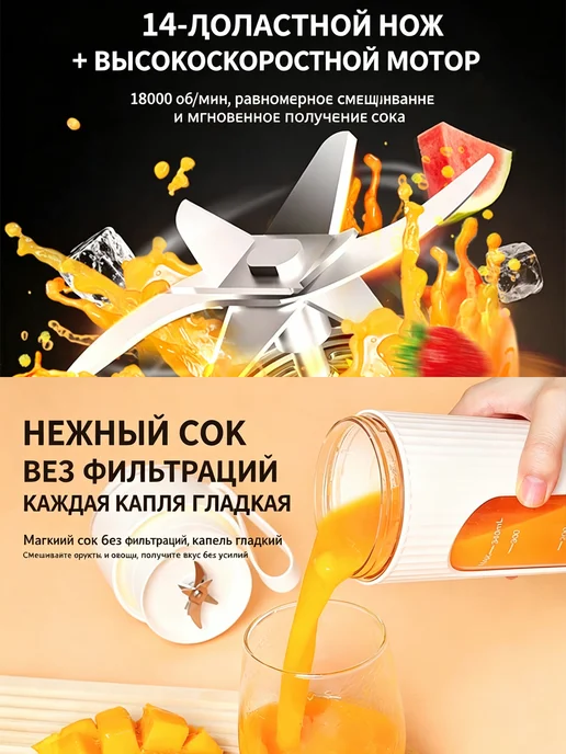 Портативный блендер для смузи и коктейлей беспроводной 340мл, 340 мл, фото 4