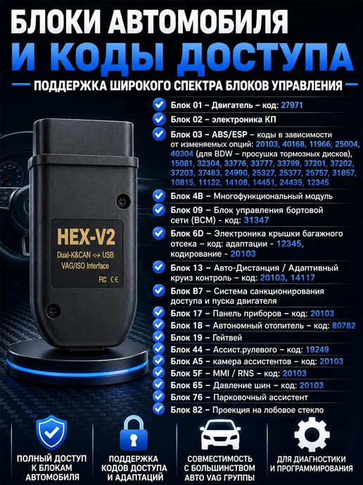 Felardel VCDS HEX-V2 V25.3 Автосканер Полный чип Atmega162 Русская, OBD 2 сканер, фото 2