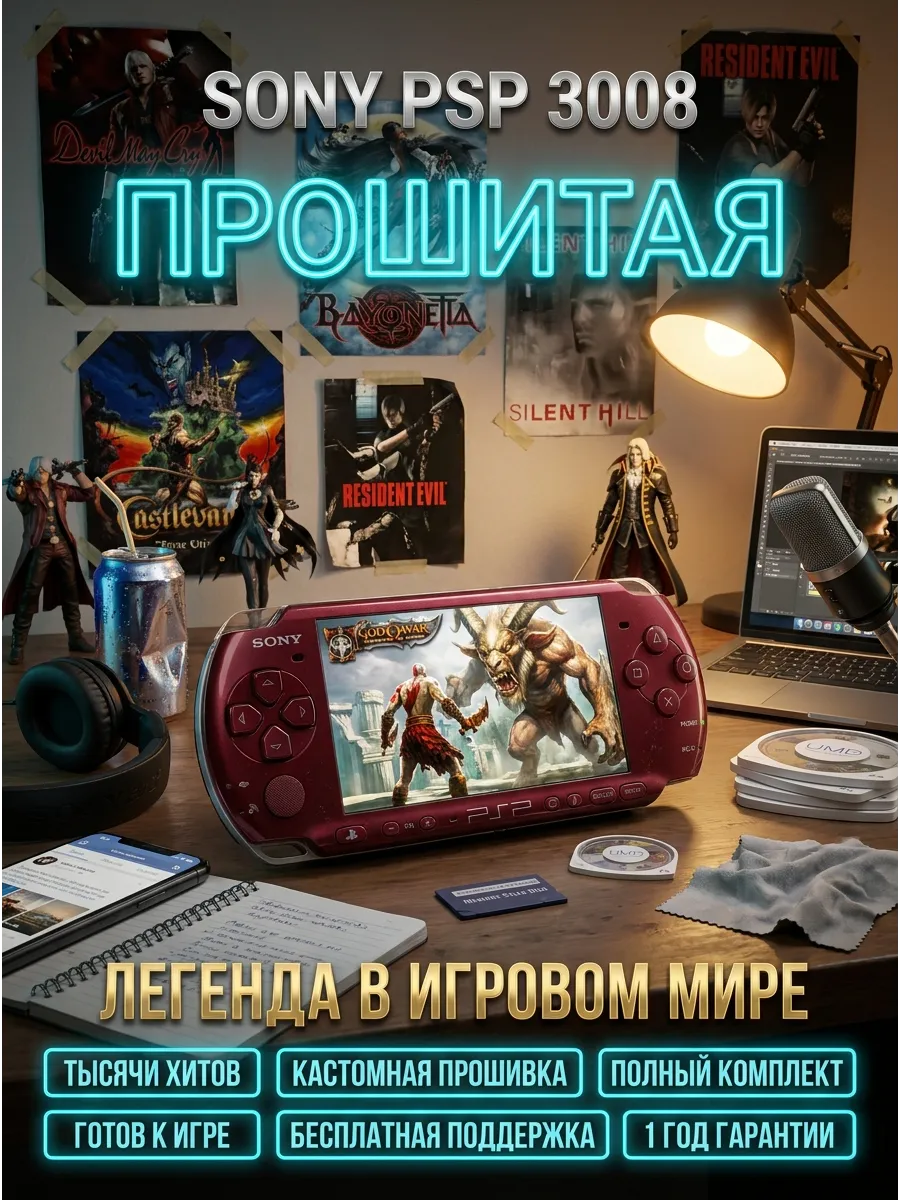 Sony игровые консоли Новые Sony PSP 3008 Slim Red 64Gb 3020 ИГР
