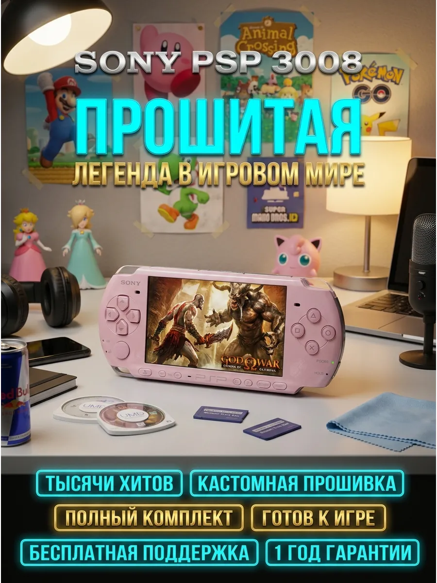 Sony игровые консоли Новые Sony PSP 3008 Slim Pink 64Gb 3020 ИГР