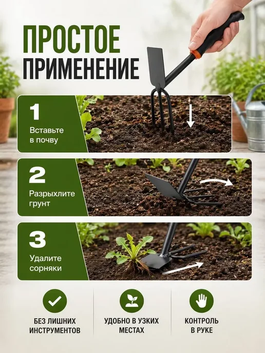 ОКЕН 3 Культиватор ручной садовый тяпка рыхлитель 2 в 1, 1, вариант, фото 2