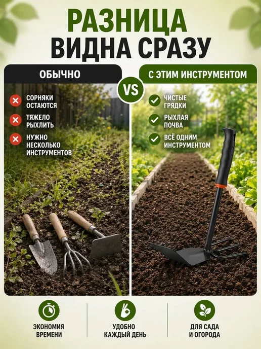 ОКЕН 3 Культиватор ручной садовый тяпка рыхлитель 2 в 1, 1, вариант, фото 4