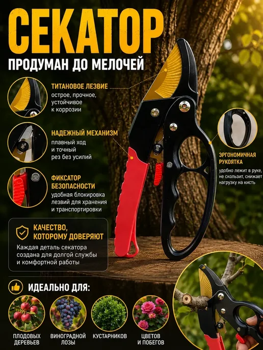 ГКМ Секатор с храповым механизмом, 1, черный, фото 2