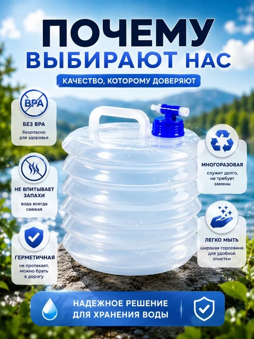 софи10 Складная канистра для воды туристическая с краном 3литра, синий, фото 5