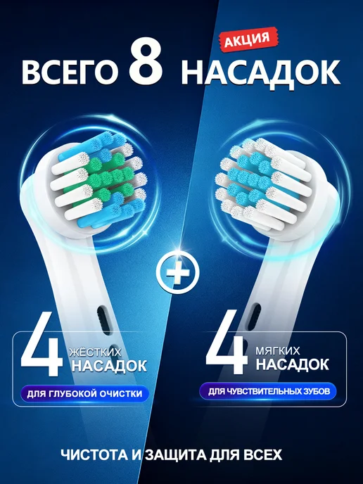 Электрическая зубная щетка взрослая с 8 насадками, белая, белый, фото 2