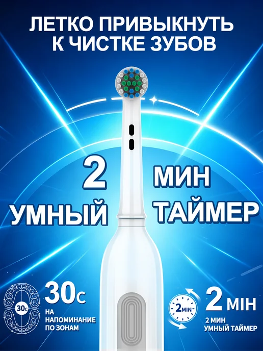 Электрическая зубная щетка взрослая с 8 насадками, белая, белый, фото 7