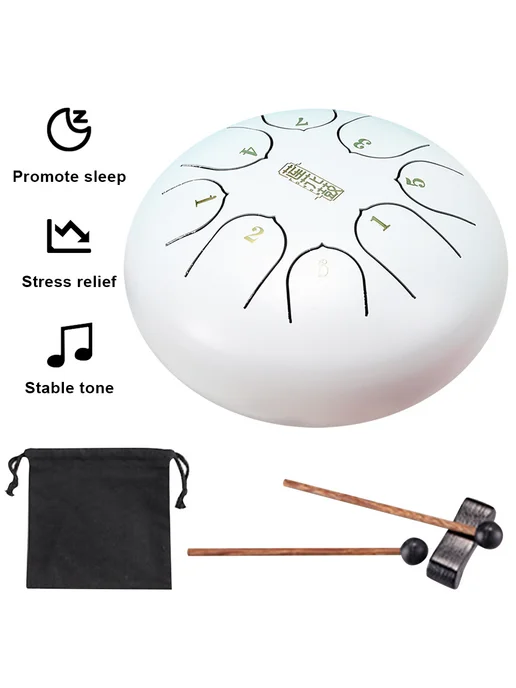 6 дюймов 8 нот Steel Tongue Drum Handpan для ударных, белый, белый, фото 2