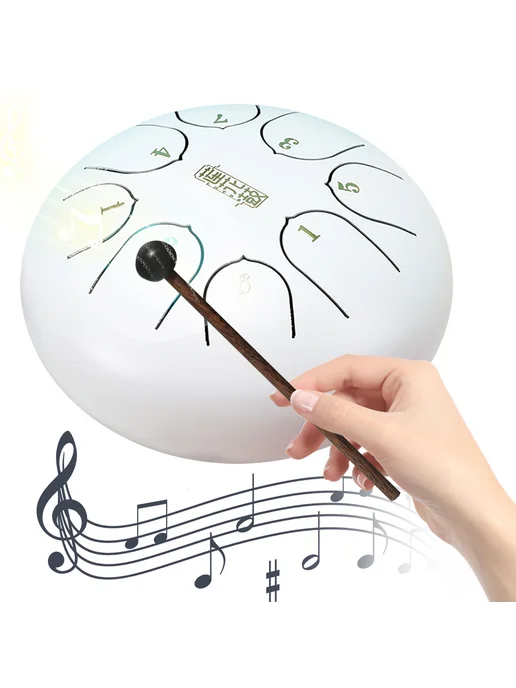 6 дюймов 8 нот Steel Tongue Drum Handpan для ударных, белый, белый, фото 3