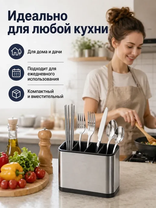 Органайзер для приборов из нержавейки с дренажем, серый, фото 2