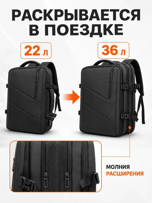 FORPOST Рюкзак городской дорожный трансформер ручная кладь большой, черный, фото 2