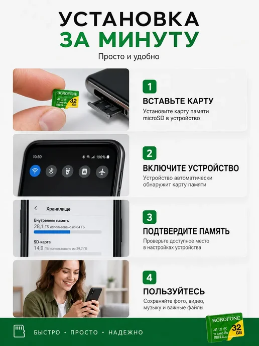 KAMstore1 Карта памяти microSD 32GB Class 10 A1 U1 для телефона, 32 ГБ, фото 7