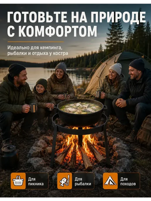 Складная подставка тренога для костра под казан, D25 см, вариант, фото 7