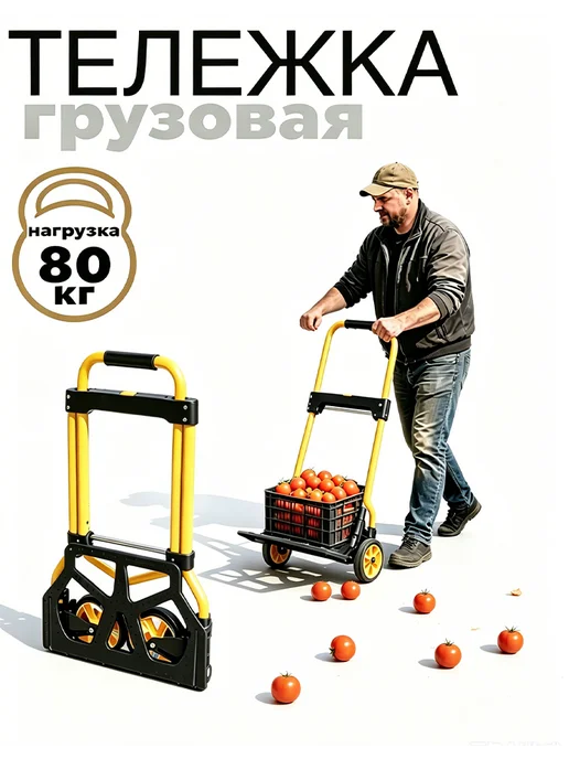 Тележка грузовая складная, нагрузка до 80 кг на колесах, 80 кг