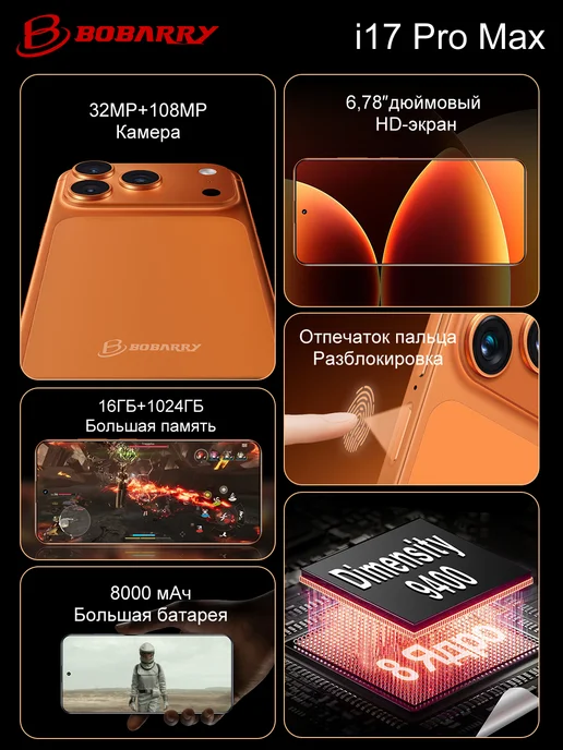 Смартфон Bobarry Phone I17 Pro Max 1/1024 ГБ, черный, фото 3