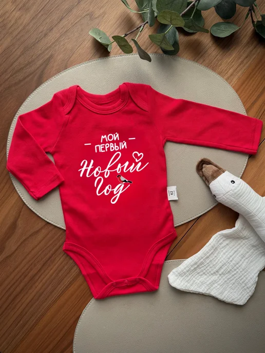BAGREZOWA KIDS Боди новогодний для новорожденных с длинным рукавом, красный, фото 2