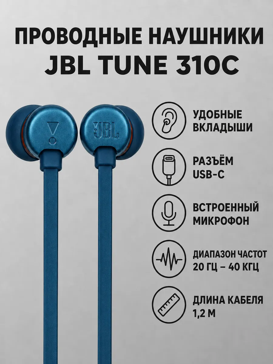 JBL Наушники проводные TUNE 310C, голубой