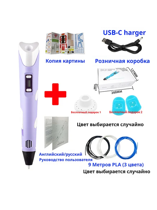 Дети 3д ручка набор с 9M пластика и трафаретами, фиолетовый, фото 2