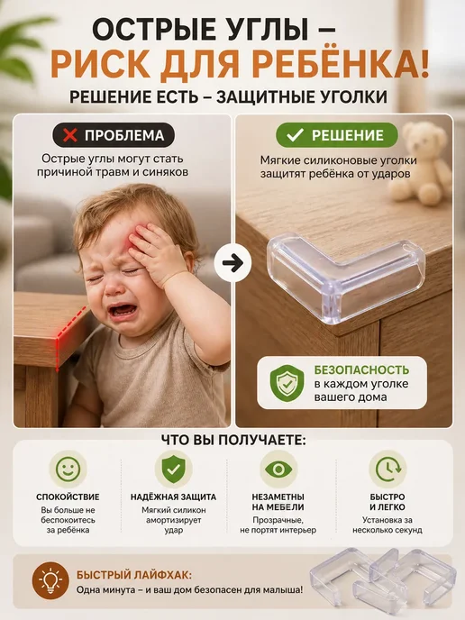 KAMstore Силиконовые уголки на мебель накладки на углы стола защитные, белый, фото 3
