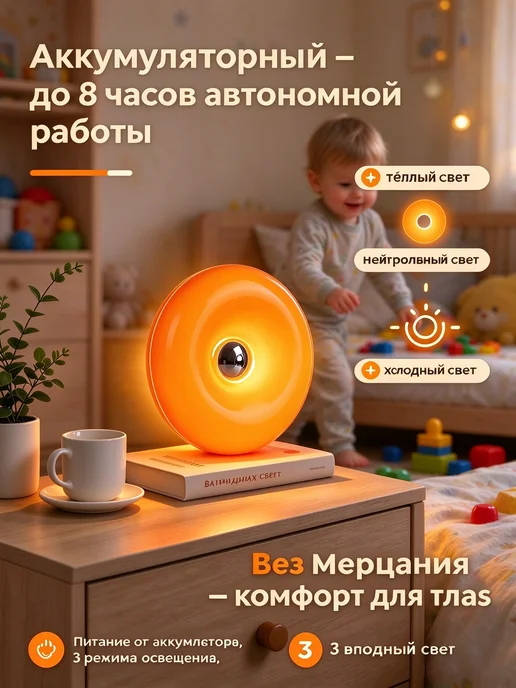 Светильник в виде пончика настольный декоративный, оранжевый, фото 2