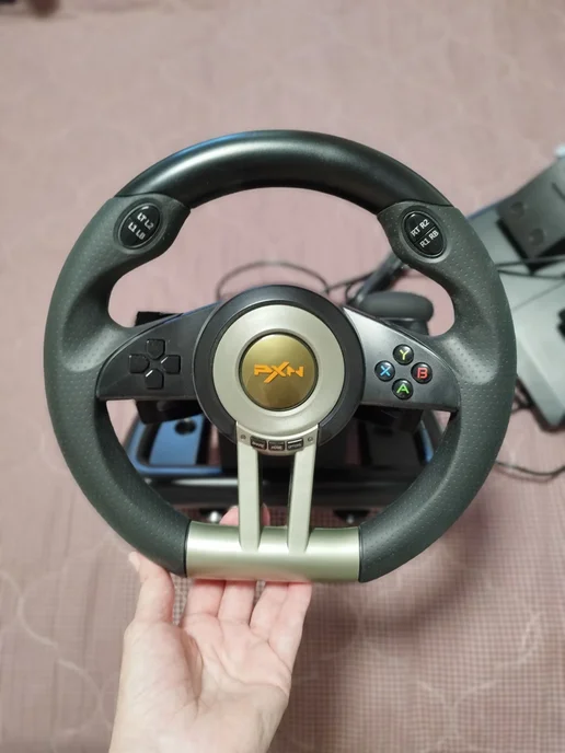 Руль игровой V3.B с педалями вибрацией настольный проводной, черный, фото 2
