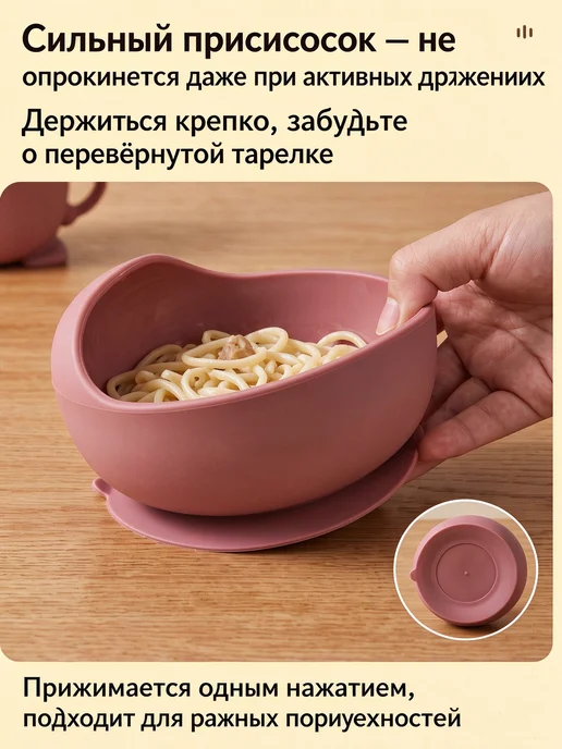 Набор детской посуды для кормления силиконовый, голубой, фото 5
