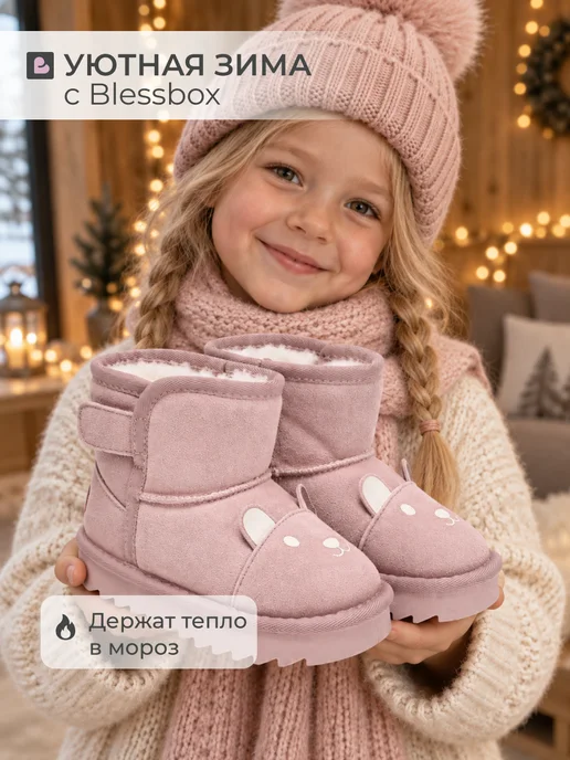 Blessbox Угги детские зимние из натуральной кожи, розовый, фото 5