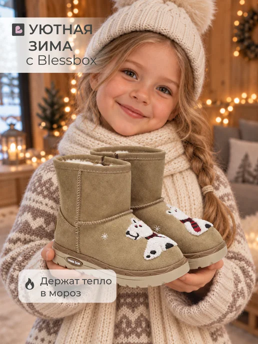 Blessbox Детские угги с вышивкой, коричневый, фото 5