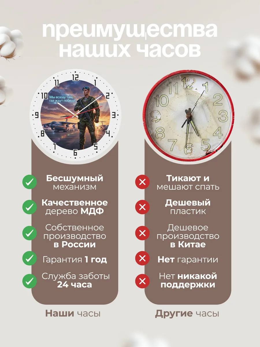 Часы настенные "Десантник на закате аэродрома" — фото 2