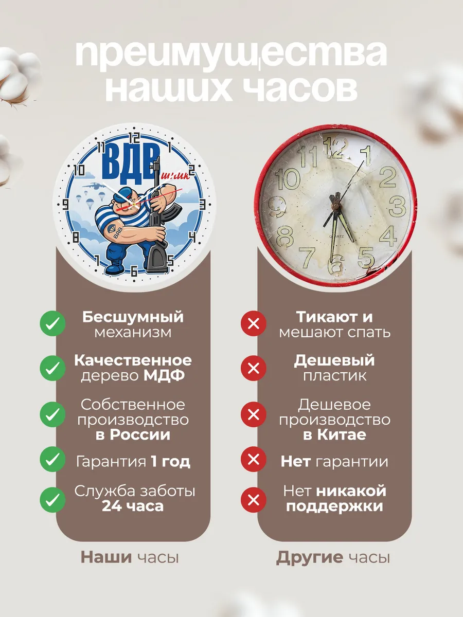 Часы настенные "ВДВшник с татуировкой" — фото 2