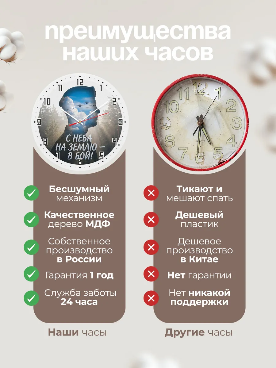 Часы настенные "Силуэт десантника в облаках" — фото 2