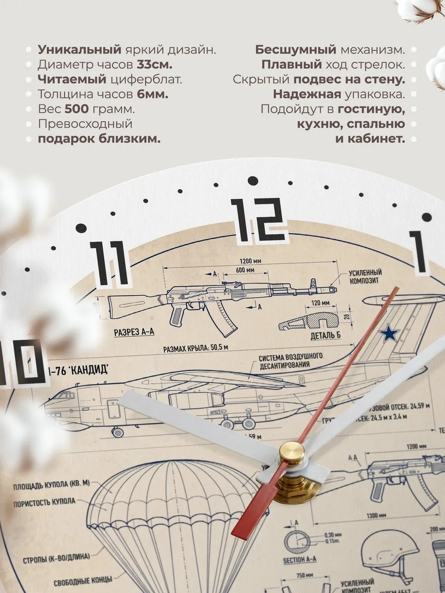 Часы настенные "Чертёж снаряжения десантника" — фото 3