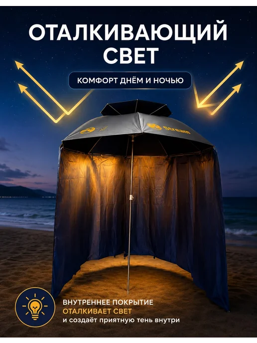 Зонт пляжный садовый для отдыха и кемпинга с тентом, вариант, фото 2