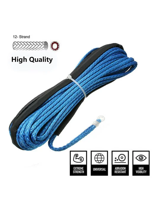 Трос зацеп для авто, 15м, для Winch, для 4WD, ATV, UTV, сини, 15 м, фото 3